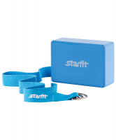 Комплект из блока и ремня для йоги STARFIT FA-104, синий