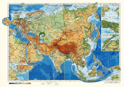  Карта Евразия физическая (141х196) глянцевое 1-стороннее ламинирование